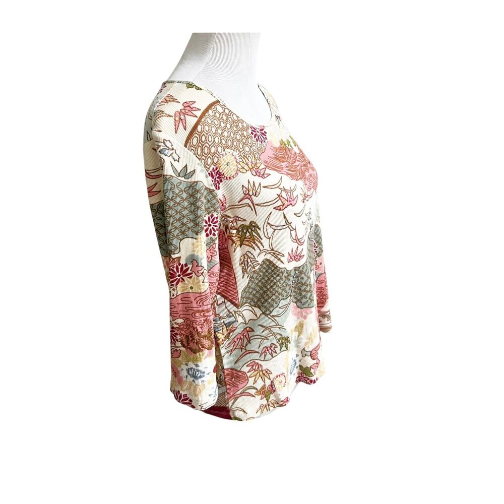 Vintage Style & Co. Top Women's Large Beige Floral Beaded 3/4 Sleeve Japanese - Picture 6 of 10